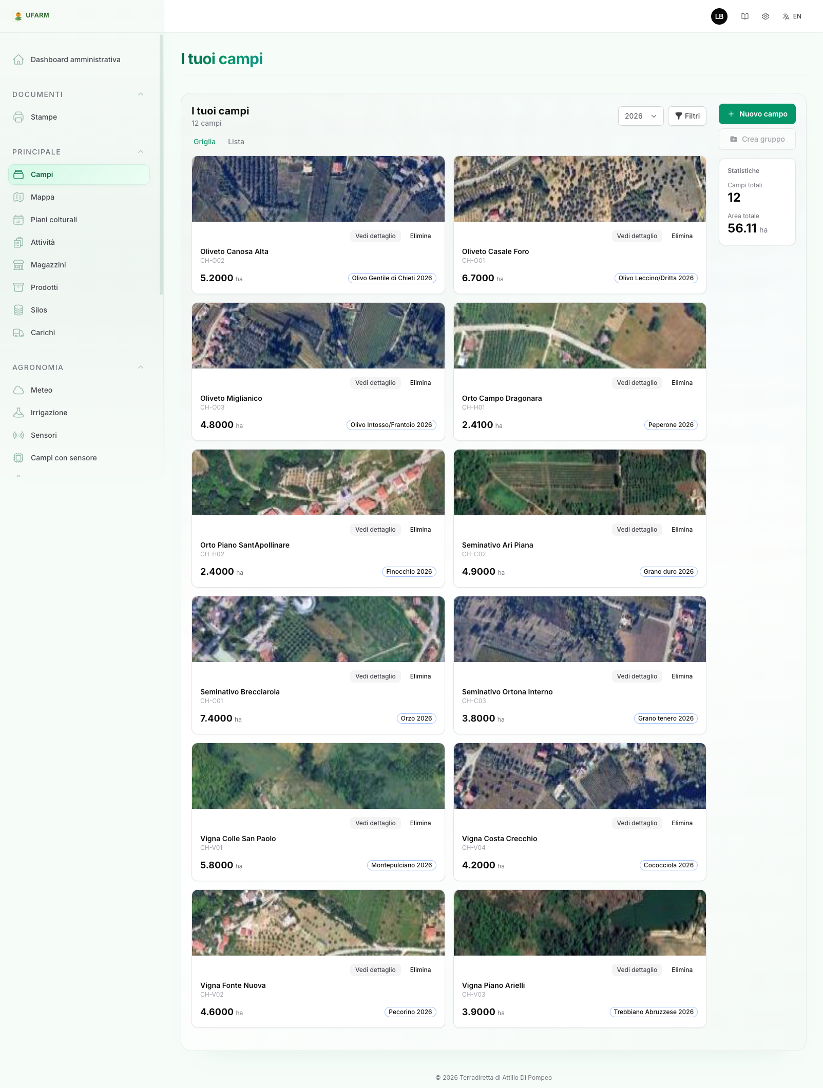 Mappa appezzamenti UFARM con stato colture e superfici